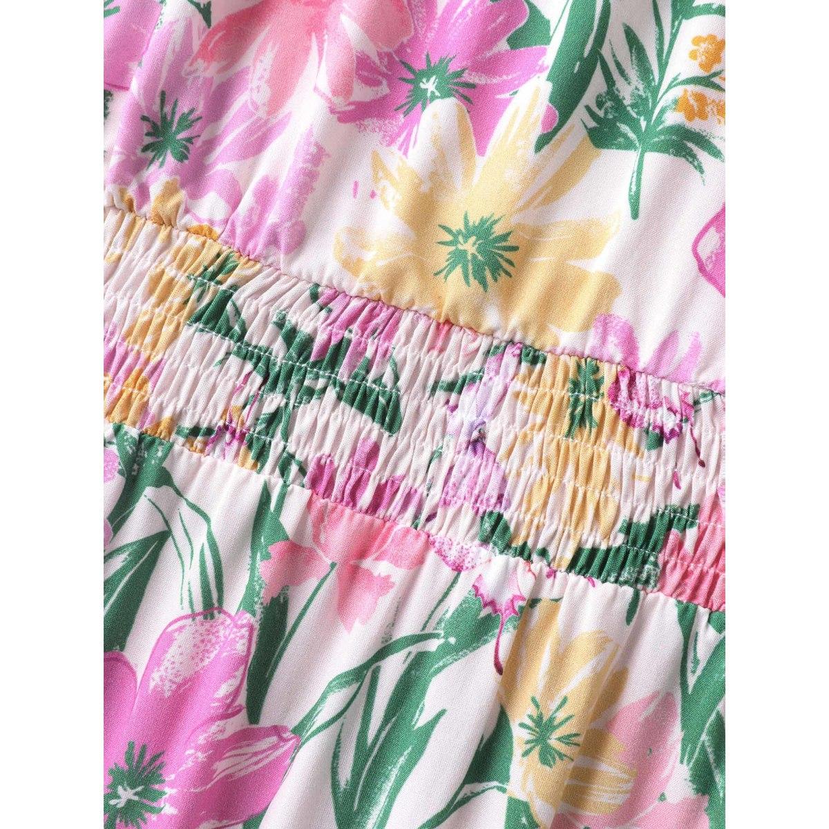 Plus Size Sweet Floral Print Square Neck Midi Dress Lilac Women Square Neck Short sleeve Curvy BloomChic 12/L Product Image