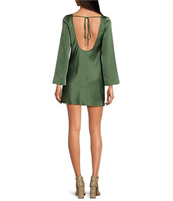 Gianni Bini Dionne Satin Long Sleeve Open Back Mini Dress Product Image