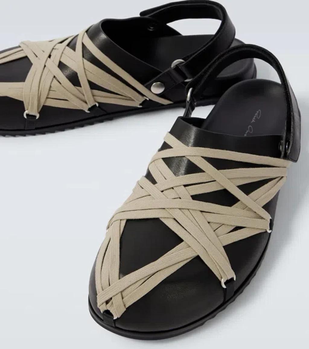 RICK OWENS Leather Loafers With Crisscross Detail In Black Product Image
