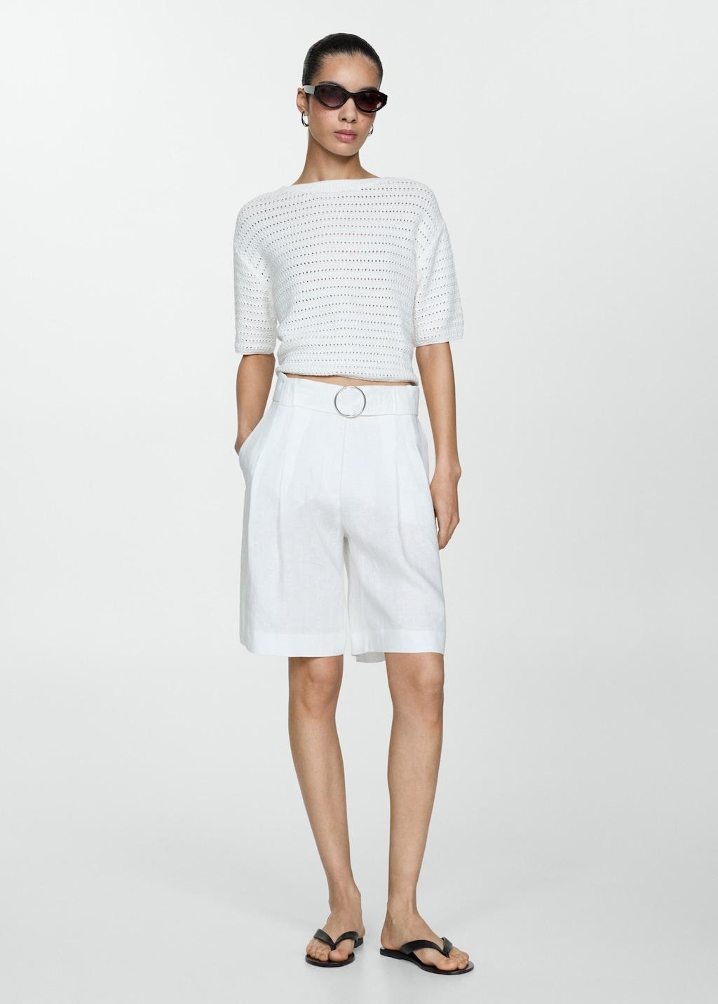 Belt linen-blend Bermuda shorts - Women | MANGO USA Product Image