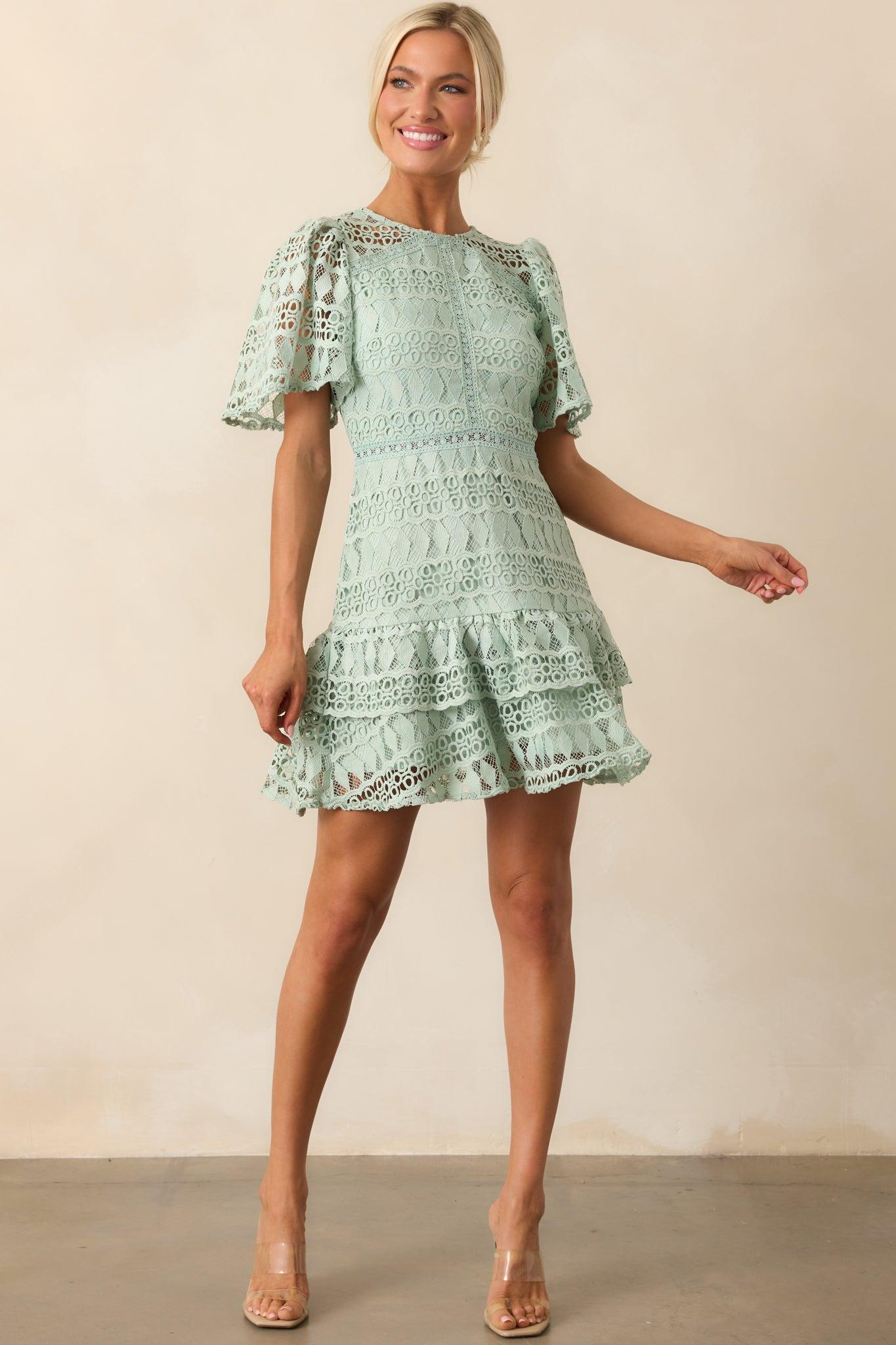 Perfect Ending Mint Green Embroidered Eyelet Mini Dress Product Image