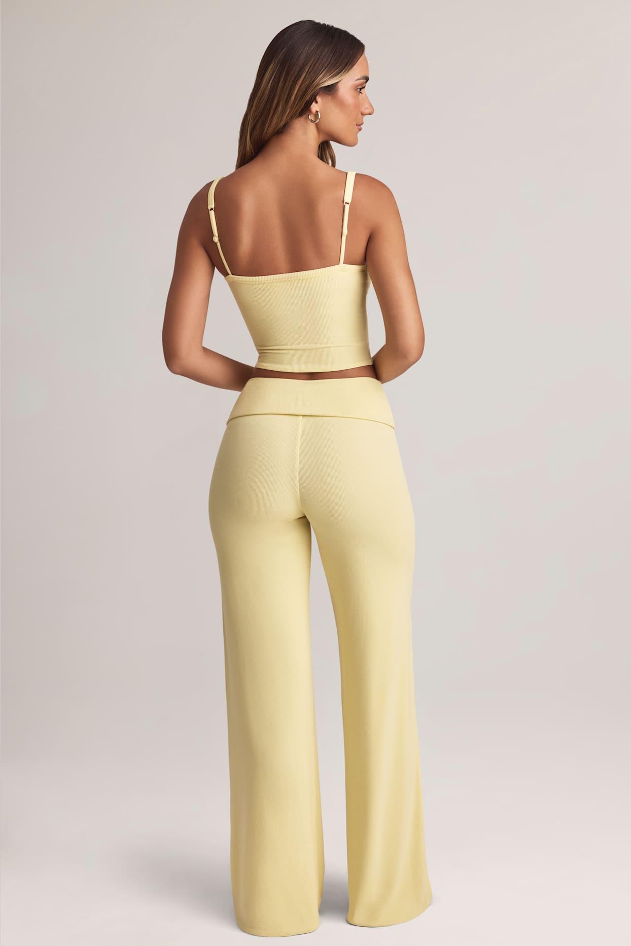 Modal Foldover Wide-Leg Trousers in Lemon Sherbet Product Image