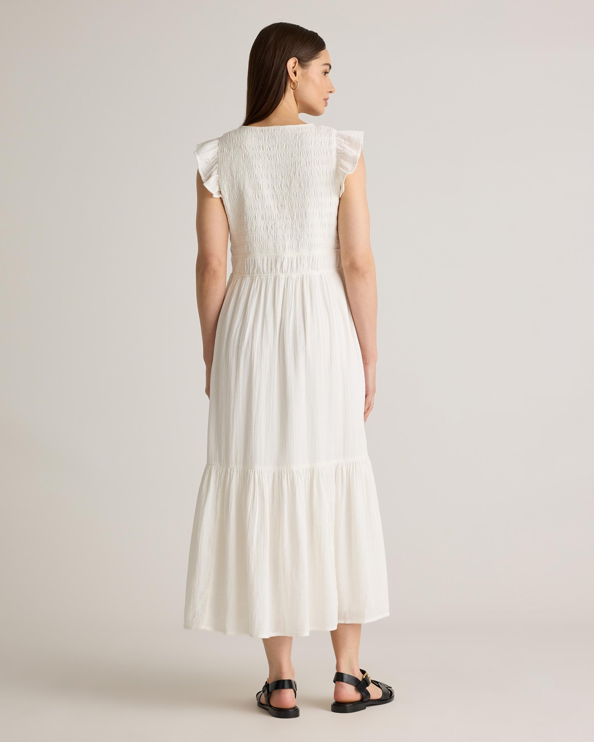 Quince | Women's Organic Textured Cotton Smocked V-Neck Midi Dress Organic Cotton Product Image
