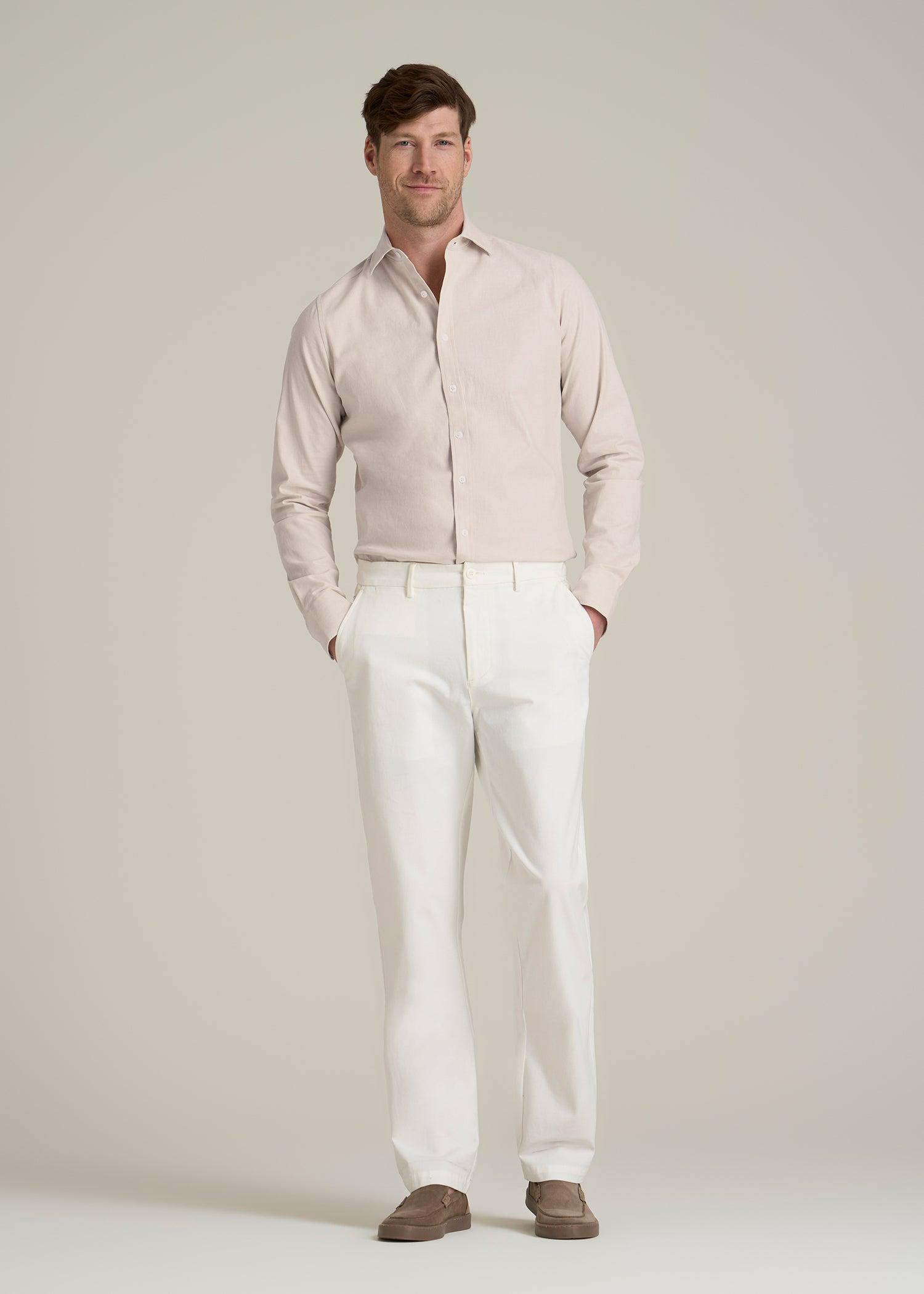 Stretch Linen Dress Shirt for Tall Men in Light Stone Mix Male Product Image