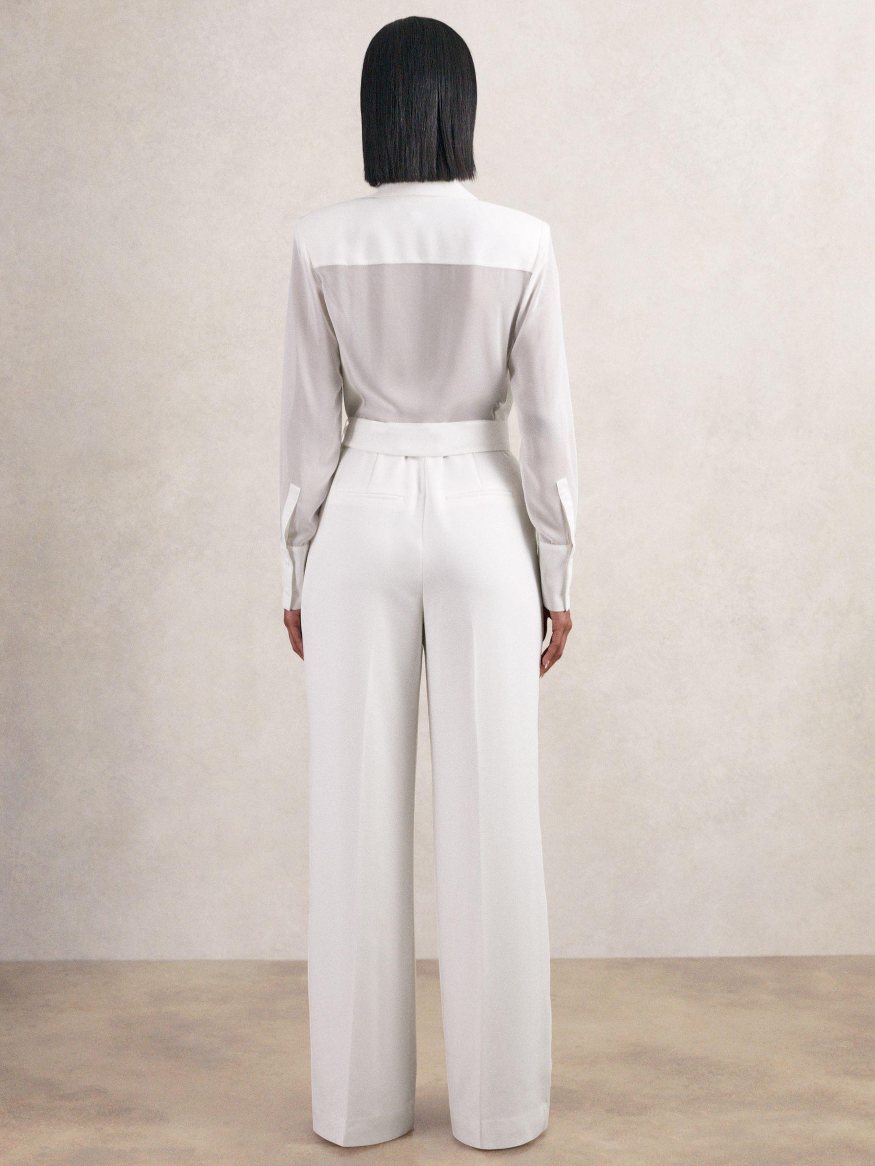 Sheer-Sleeve Wide-Leg Tuxedo Jumpsuit in Ivory Product Image