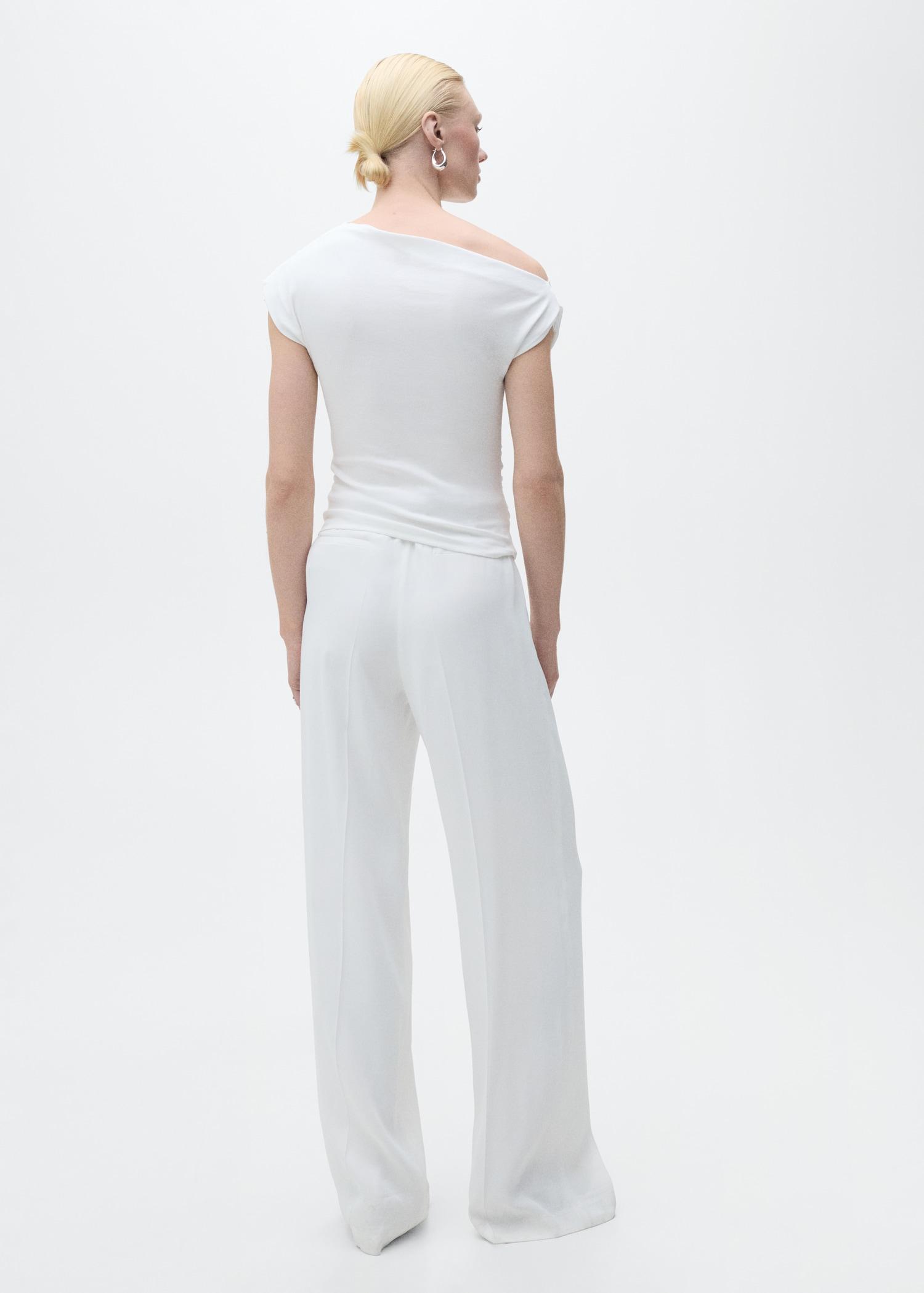 Cotton top with asymmetrical neck - Women | MANGO USA Product Image