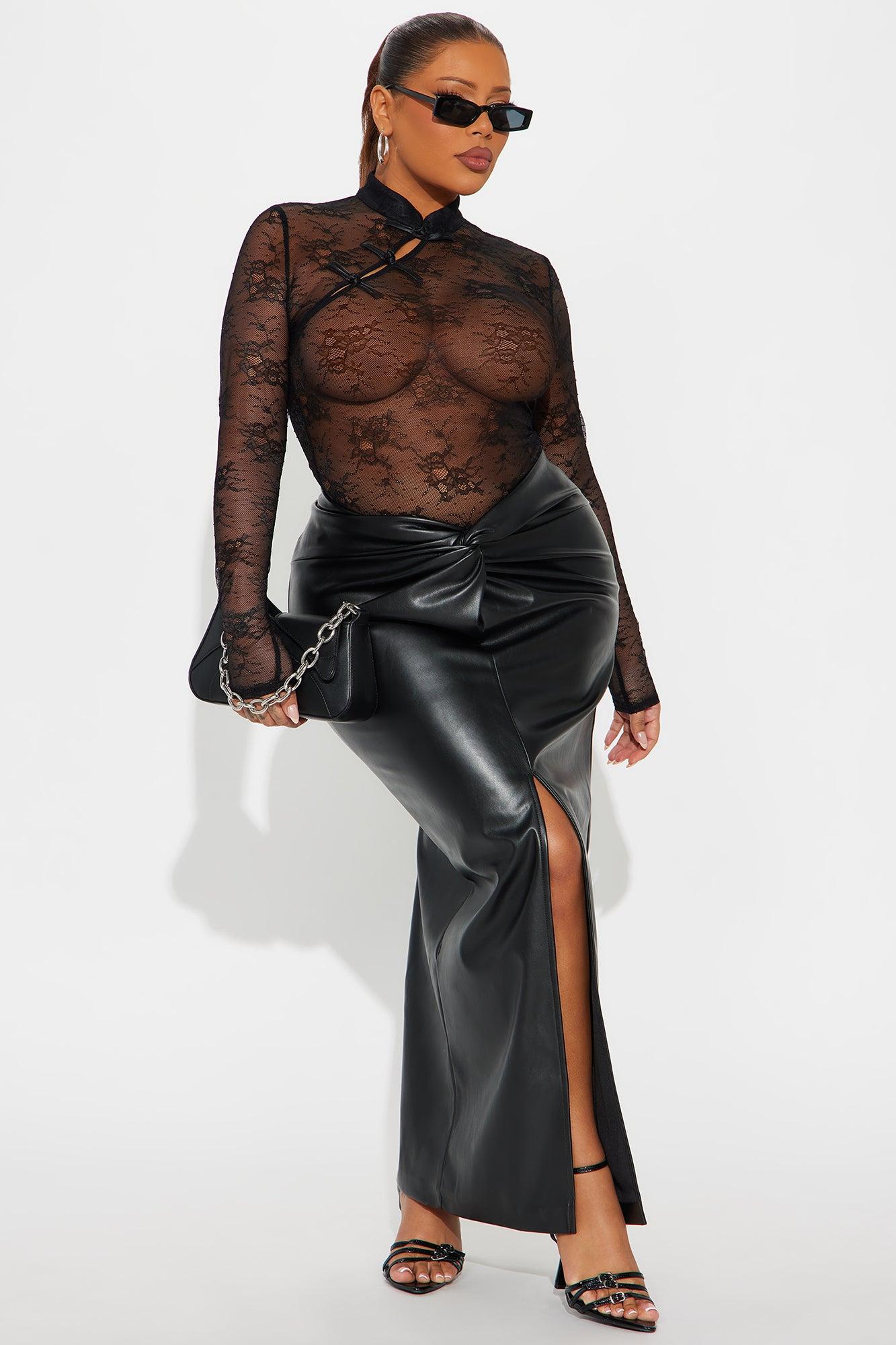 Under The Lights Sheer Lace Long Sleeve Bodysuit - Black Female Product Image