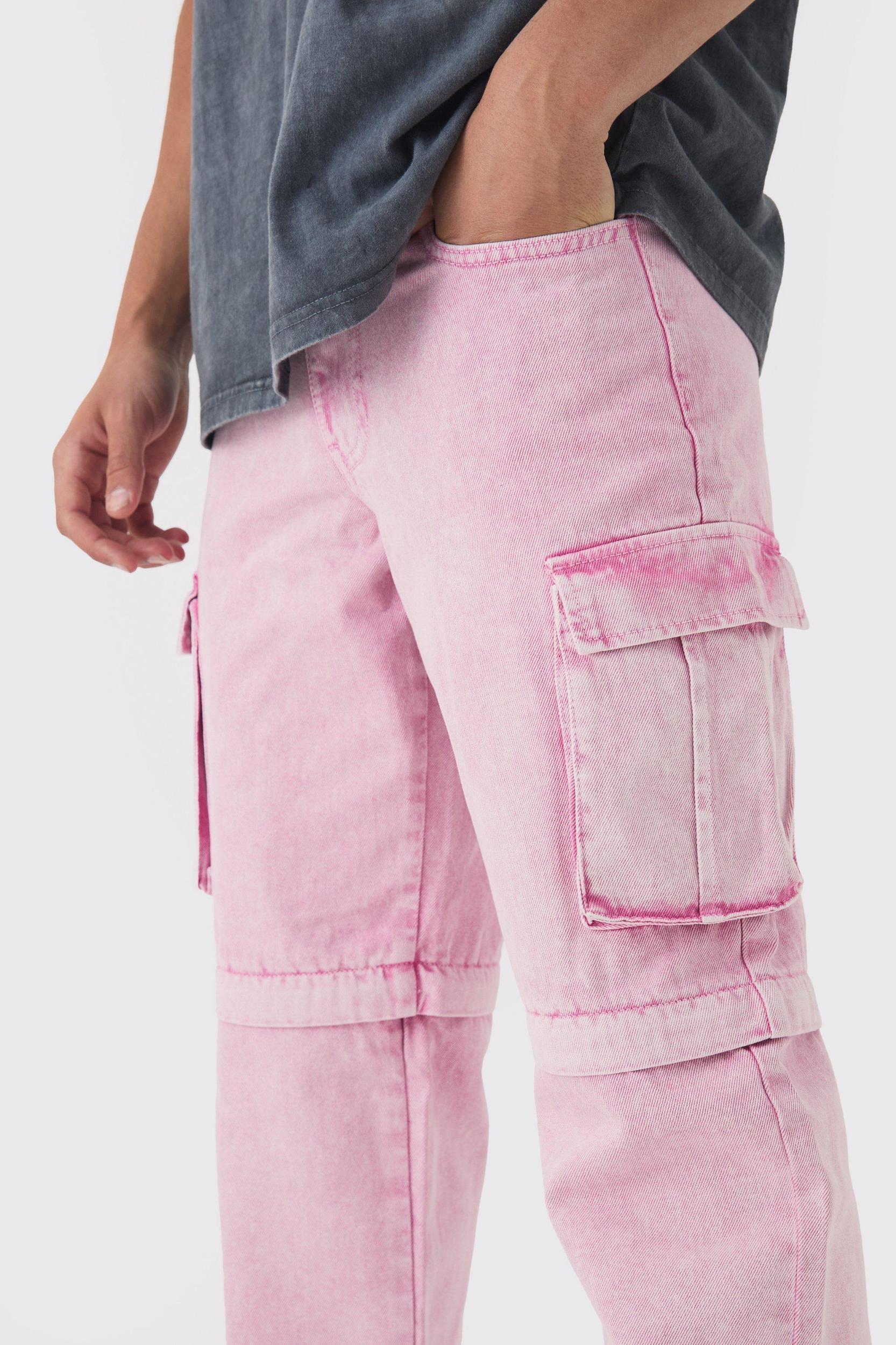 Relaxed Acid Wash Zip Off Twill Cargo Pants | boohooMAN USA Product Image