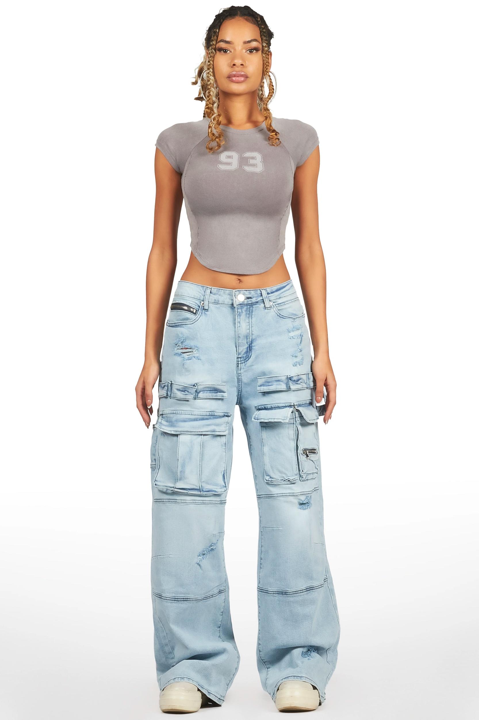 Shakyra Light Wash Baggy Cargo Jean Female Product Image