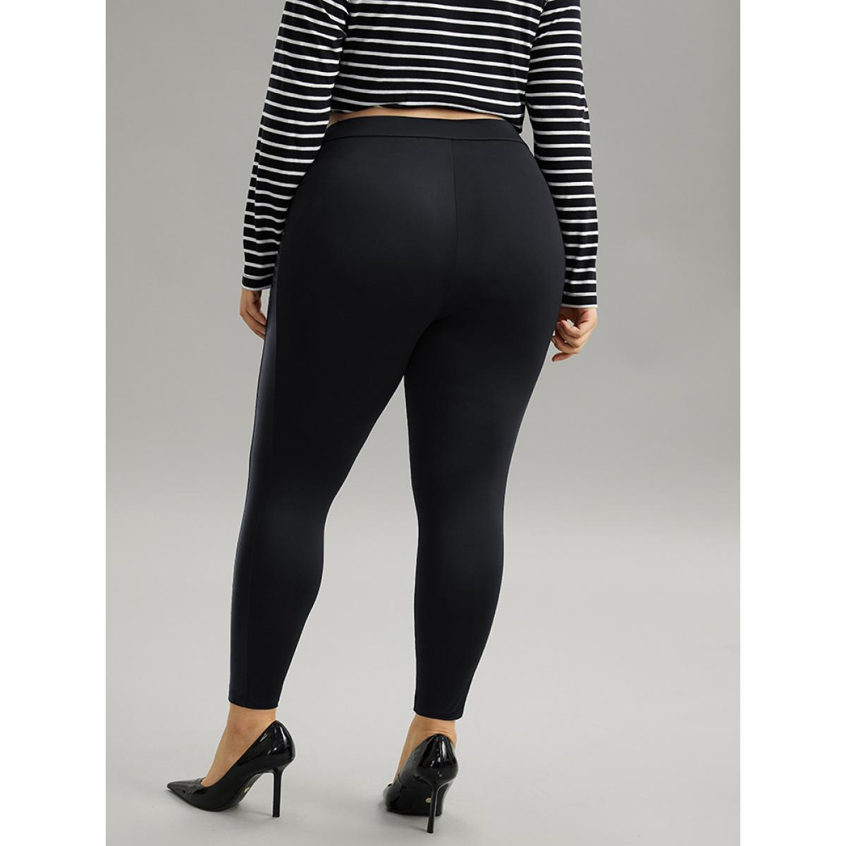 Plus Size Patchwork Elastic Waist Skinny Leggings Women Black Casual High stretch Skinny High Rise Dailywear Leggings BloomChic 30/6X Product Image