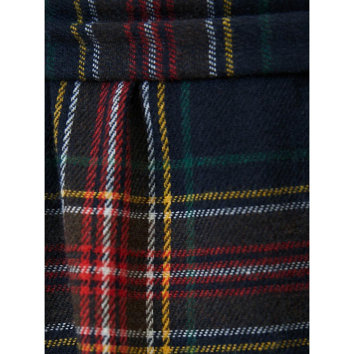 Plus Size Plaid Lantern Sleeve Pocket Belted Square Neck Dress Navy Women Elegant Pocket Square Neck Long Sleeve Curvy Midi Dress BloomChic 14-16/1X Product Image