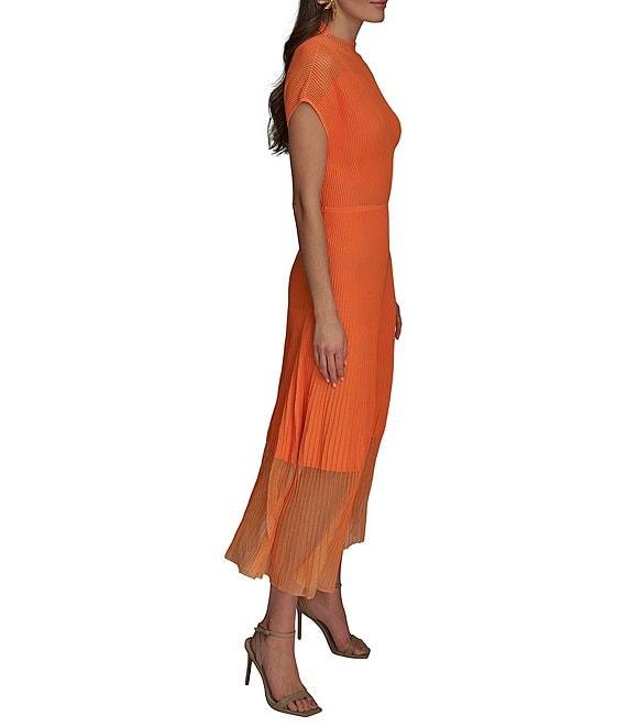 Donna Karan Mock Neck Short Sleeve Ribbed Knit Midi Dress Product Image