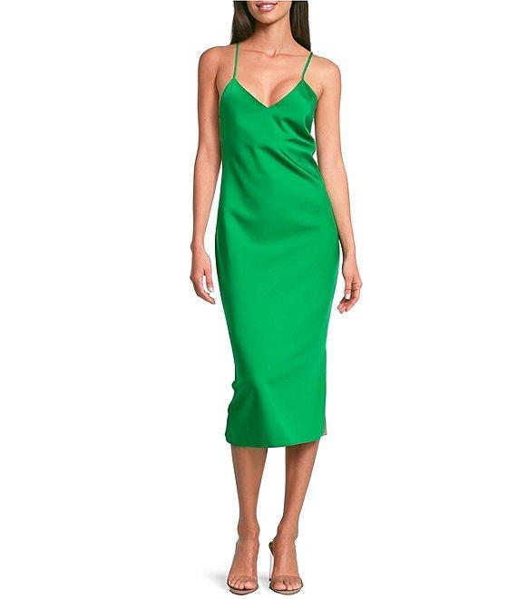 Gianni Bini Harper Satin V-Neck Sleeveless Slip Midi Dress Product Image