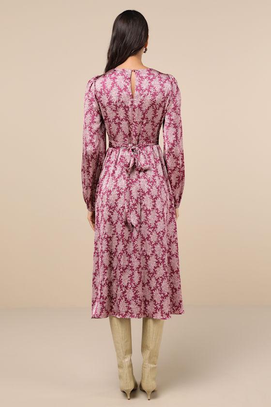 Graceful Impression Purple and Pink Floral Print Midi Dress Product Image