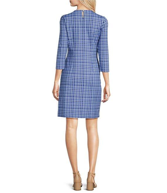 J.McLaughlin Catalyst Catalina Cloth Plaid Print Round Neck 3/4 Sleeve Sheath Dress Product Image