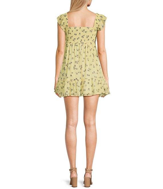 Allison & Kelly Floral Print V-Neck Short Flutter Sleeve Smocked Babydoll Dress Product Image