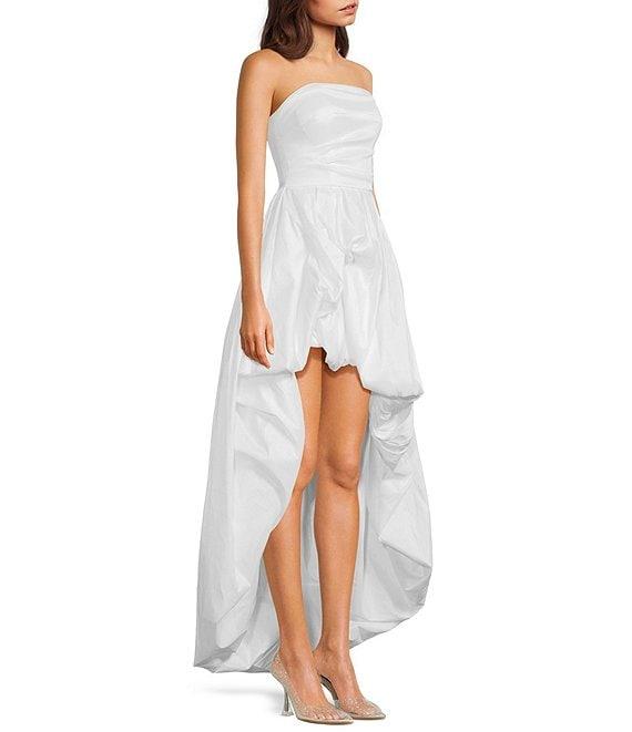 B. Darlin Taffeta Strapless Shirred Bodice Bubble Hem High-Low Dress Product Image