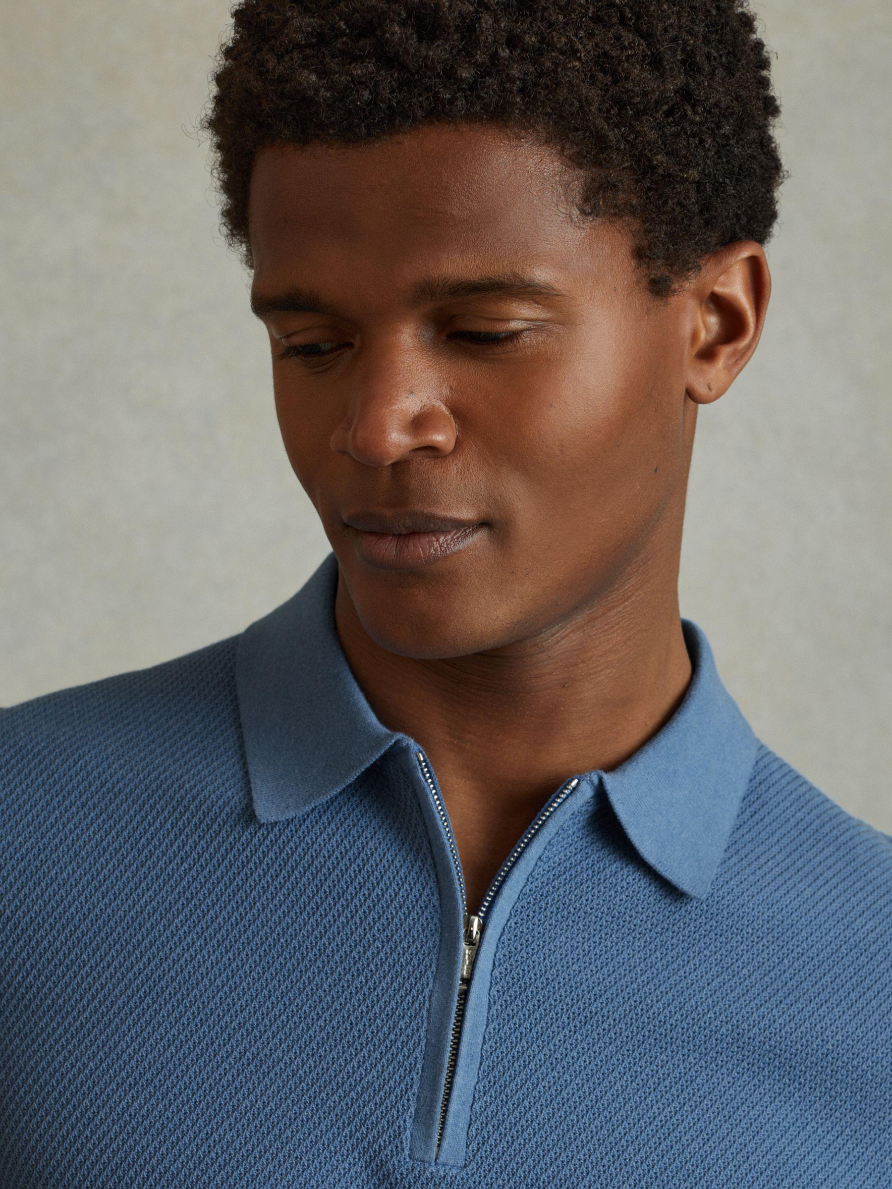 Textured Half-Zip Polo Shirt in Blue Product Image
