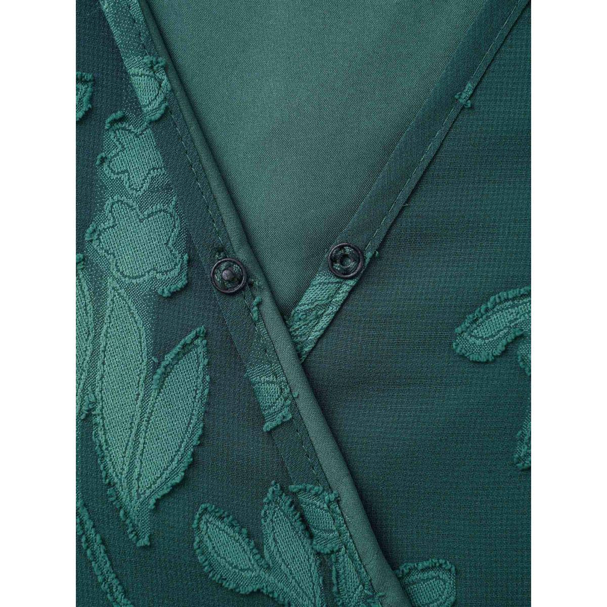 Plus Size Overlap Collar Jacquard Split Hem Dress Cyan Women Elegant Texture Overlap Collar Short sleeve Curvy BloomChic 22-24/3X Product Image