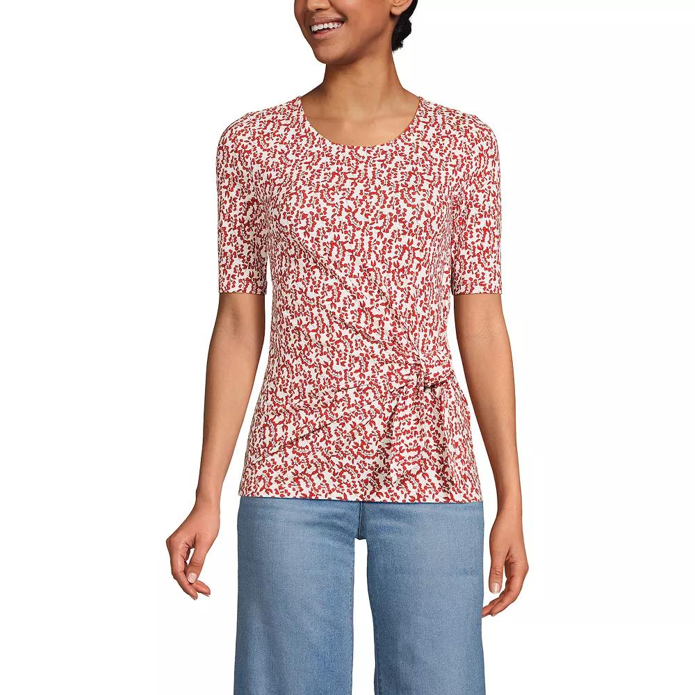 Petite Lands End Elbow Sleeve Tie Front Top, Womens Product Image