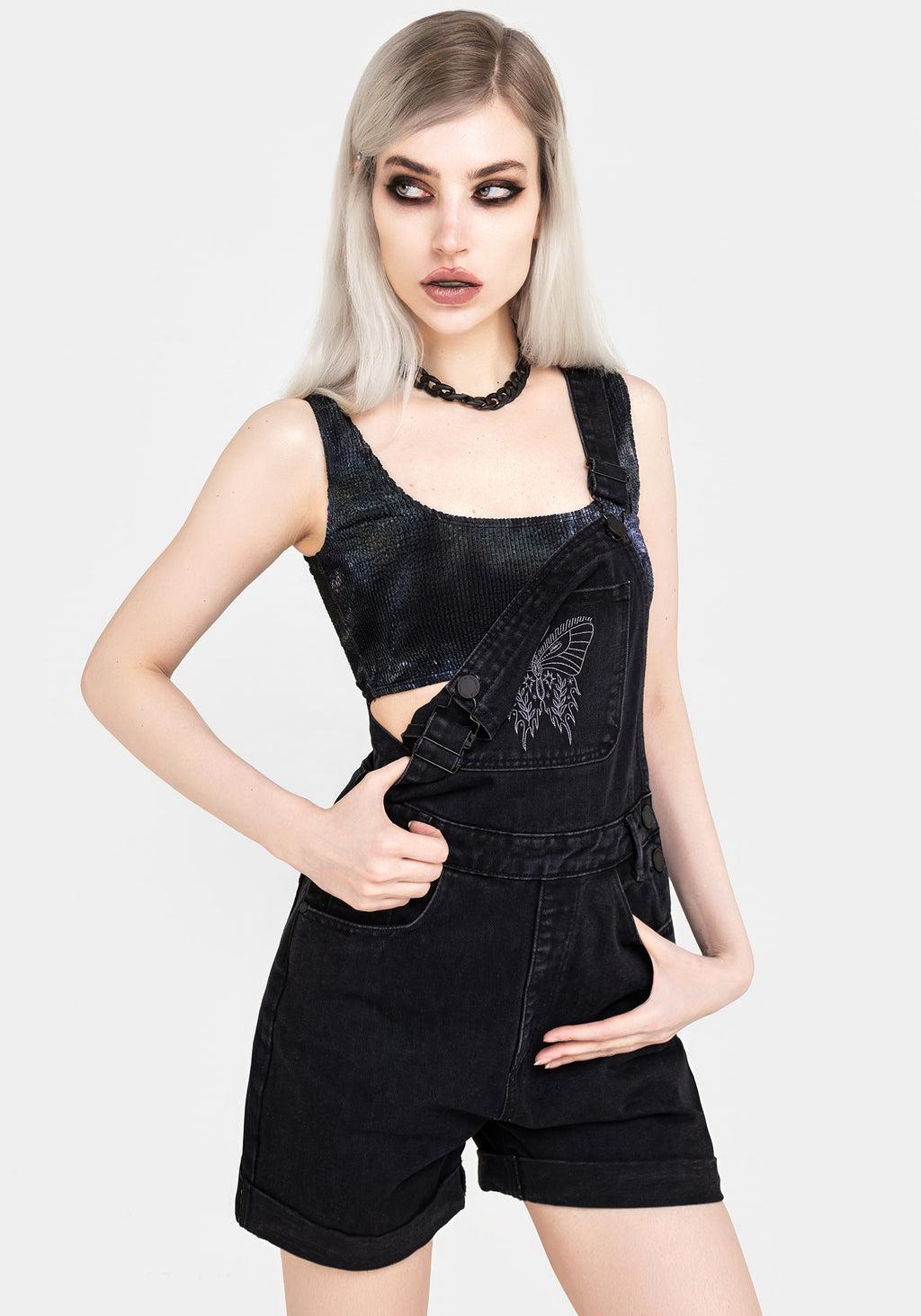 Papillion Embroidered Denim Dungaree Shorts Product Image