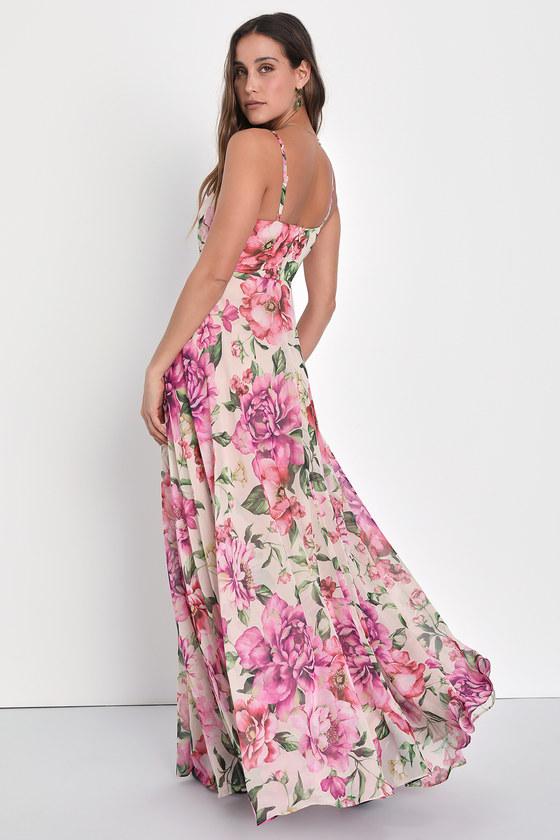 Seasons of Love Blush Pink Floral Print Surplice Maxi Dress Product Image