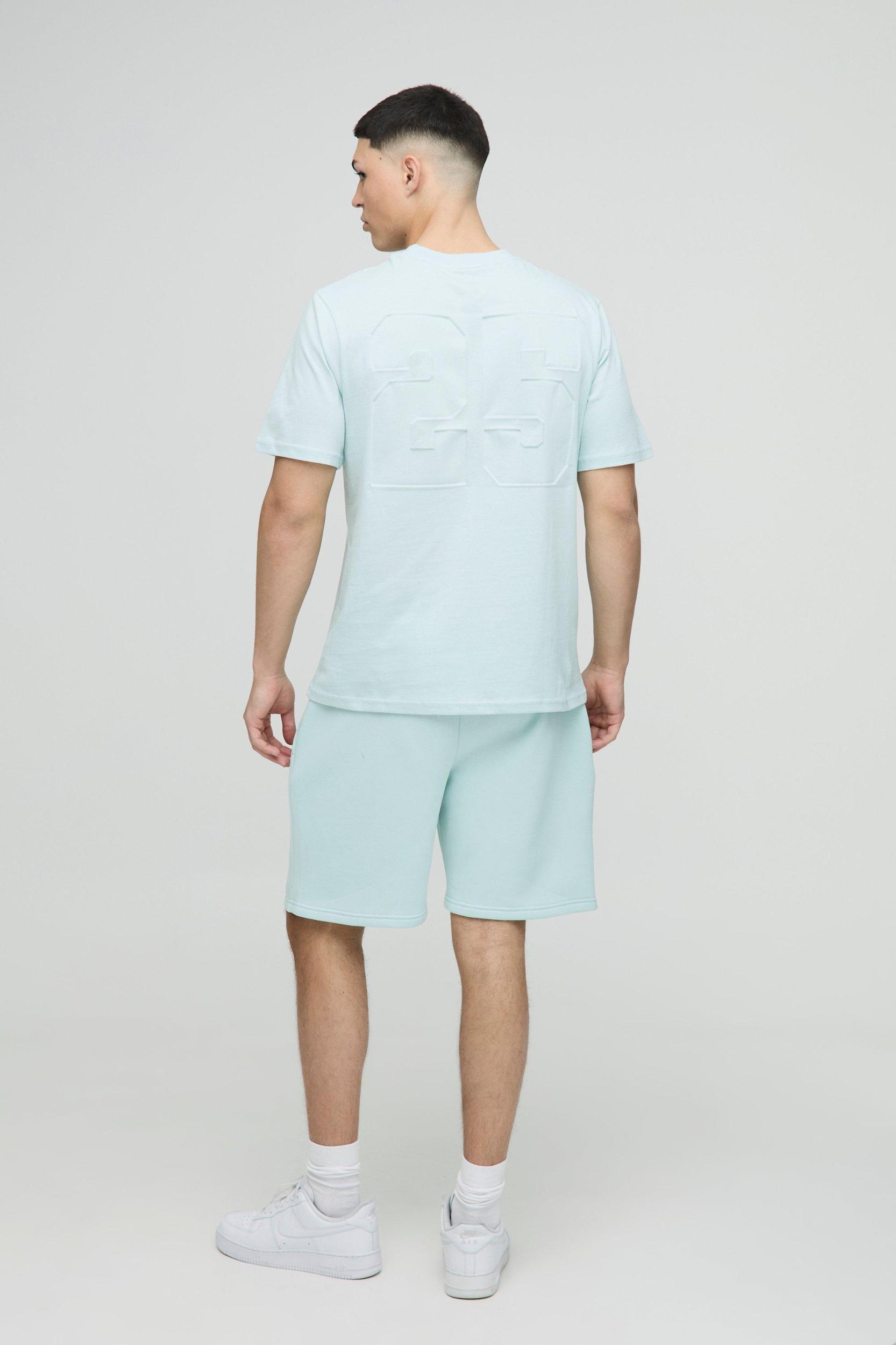 Regular Fit Varsity 25 Debossed T-Shirt & Short Set | boohooMAN USA Product Image