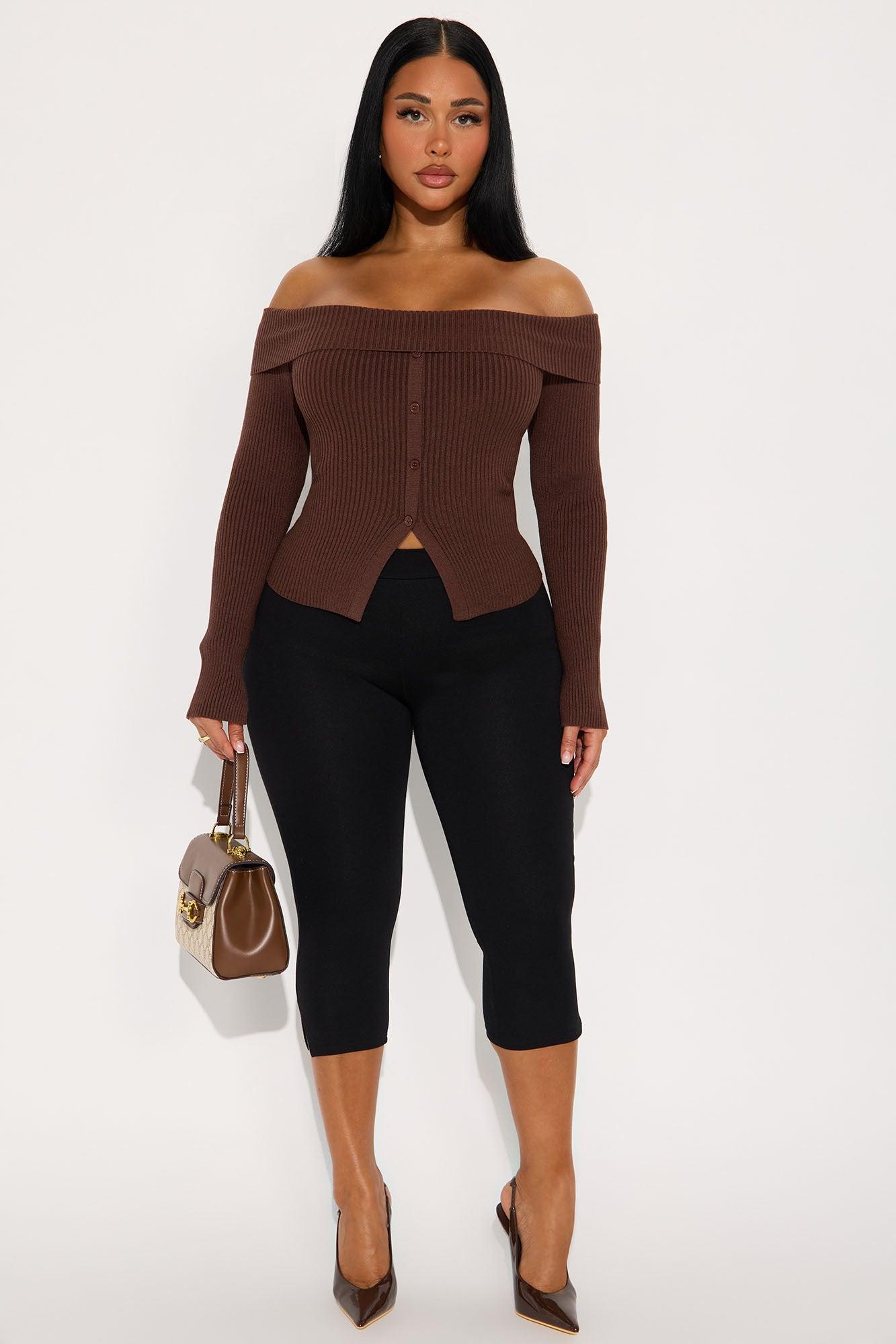 Make Time For Me Foldover Sweater - Brown Female Product Image