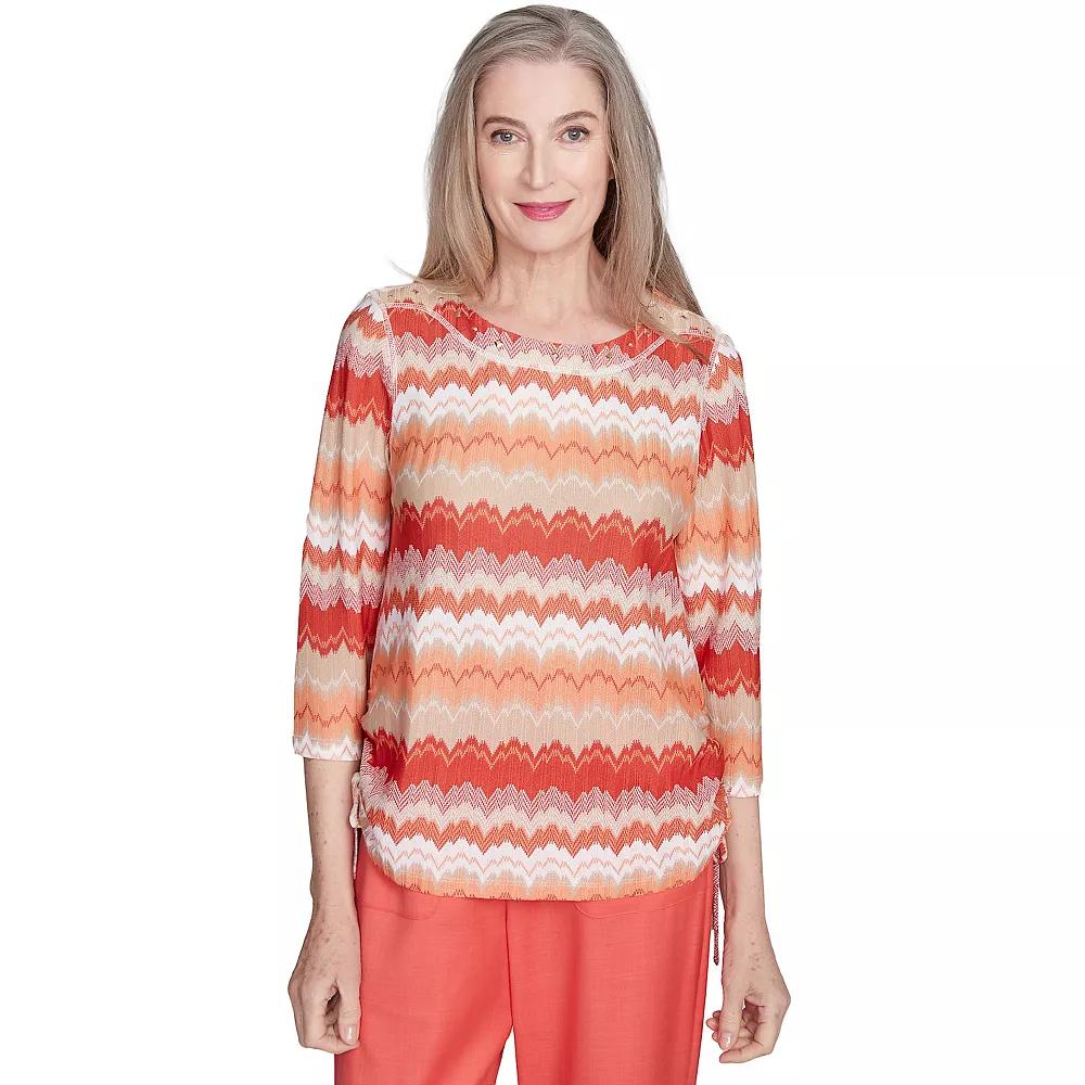 Petite Alfred Dunner Chevron Drawstring Top, Women's, Size: Large Petite, Orange Team Product Image