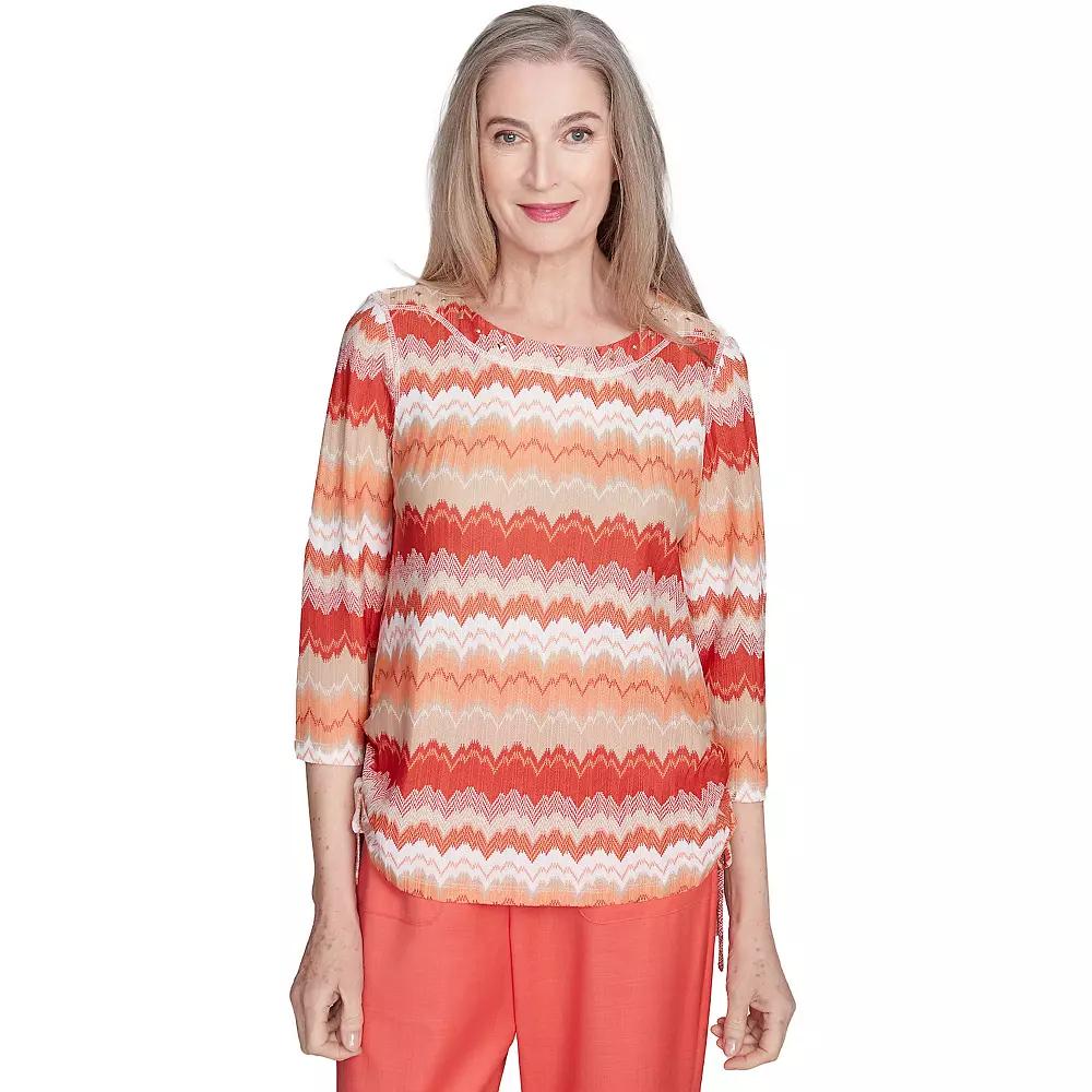 Petite Alfred Dunner Chevron Drawstring Top, Women's, Size: Large Petite, Orange Team Product Image