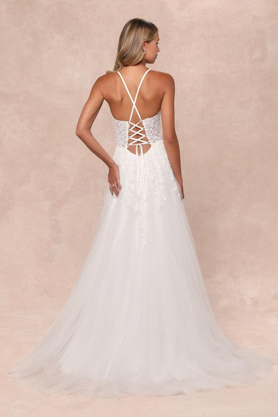 Glorious Luxury White Sheer Tulle Embroidered Beaded Maxi Dress Product Image