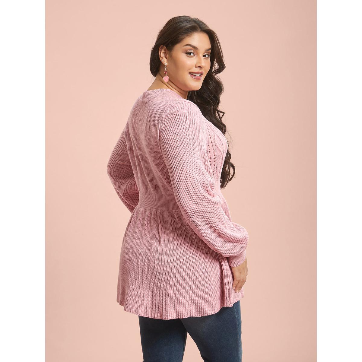 Plus Size Textured Cable-Knit Waist Cinched Pullover Nudepink Women Romantic Bodycon Long Sleeve Round Neck Elegant Pullovers BloomChic 18-20/2X Product Image