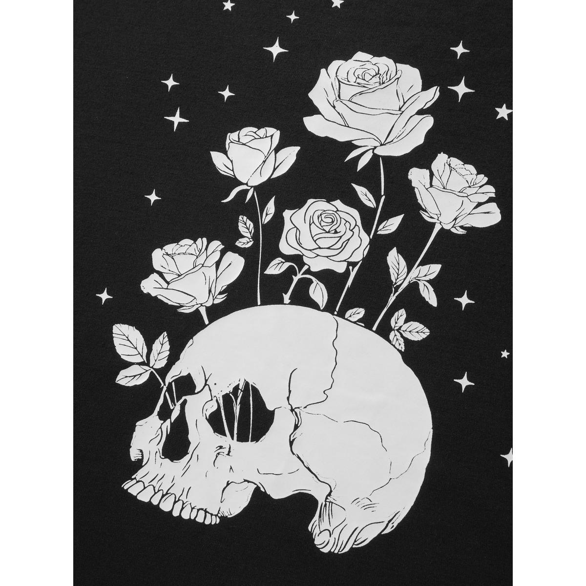 Plus Size Romantic Skull Back Motif Hoodie Women Black Leisure Drawstring Hooded Casual Sweatshirts BloomChic 14-16/1X Product Image