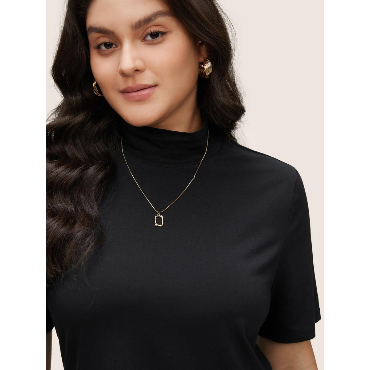 Plus Size Cotton Bodycon Mock Neck T-shirt Black Women Basics Non Plain Mock Neck Everyday T-shirts BloomChic 18-20/2X Product Image