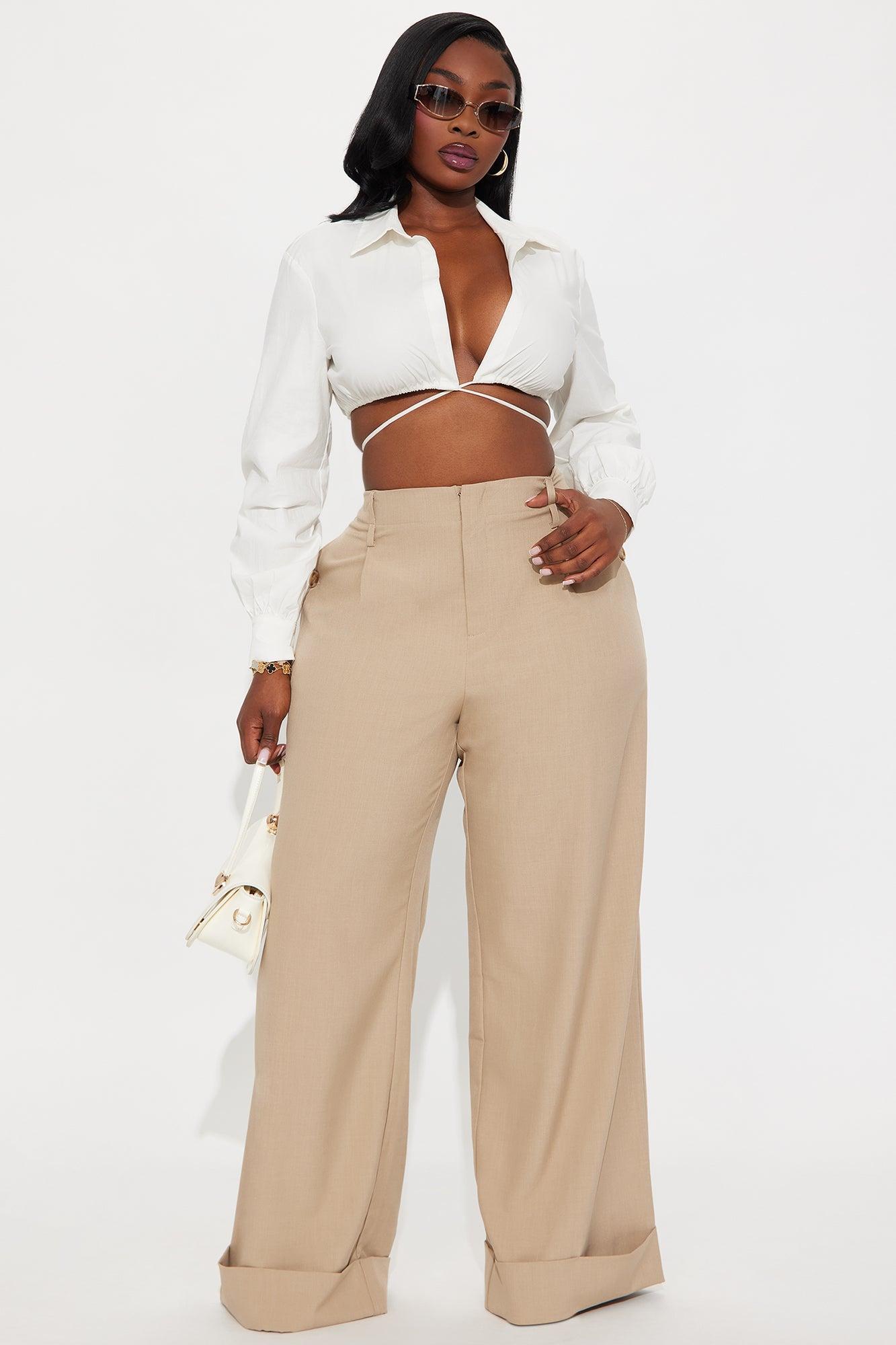 Kiah Cuffed Wide Leg Trouser - Tan Female Product Image