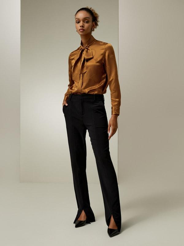 Jacquard-wave Silk Blouse with Bow Product Image