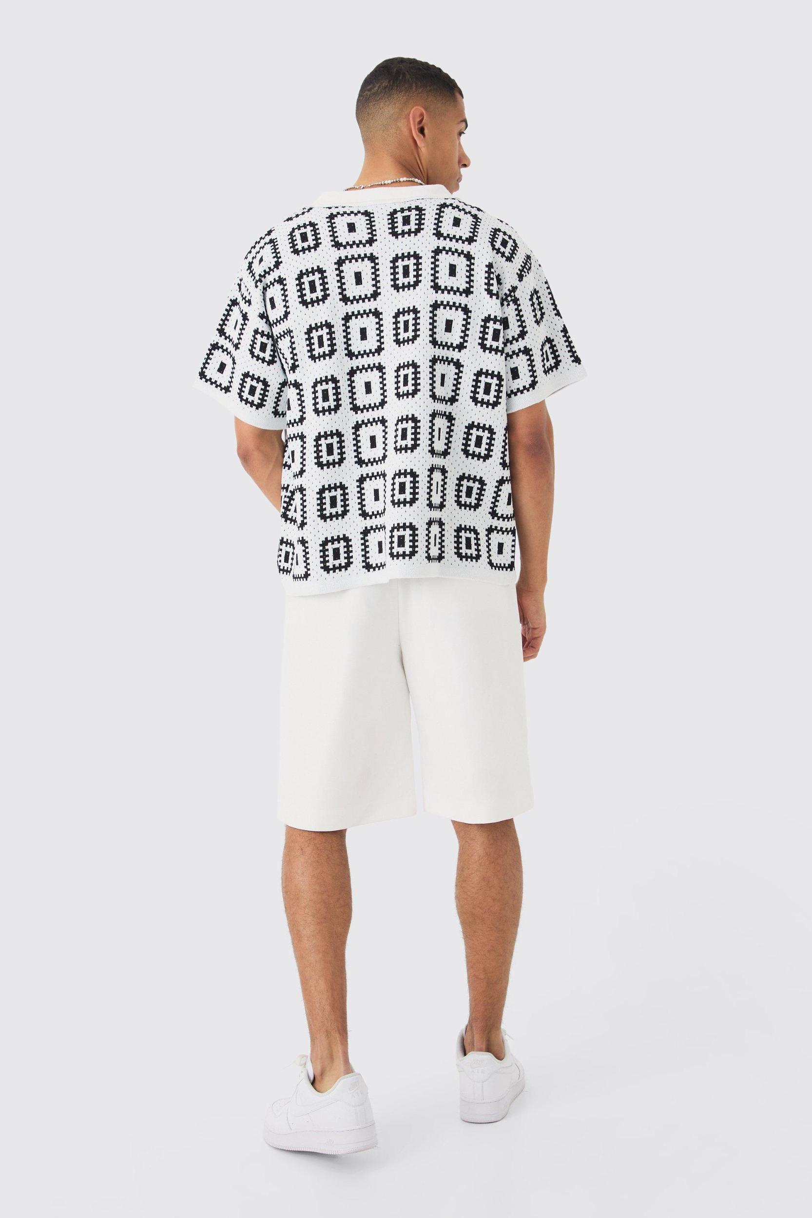 Oversized Boxy Crochet Knit Revere Shirt | boohooMAN USA Product Image