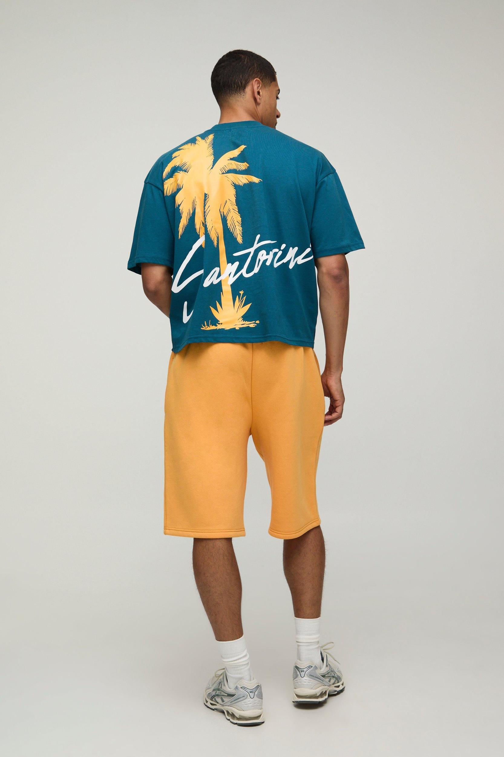 Oversized Extended Neck Print T-Shirt And Short Set | boohooMAN USA Product Image