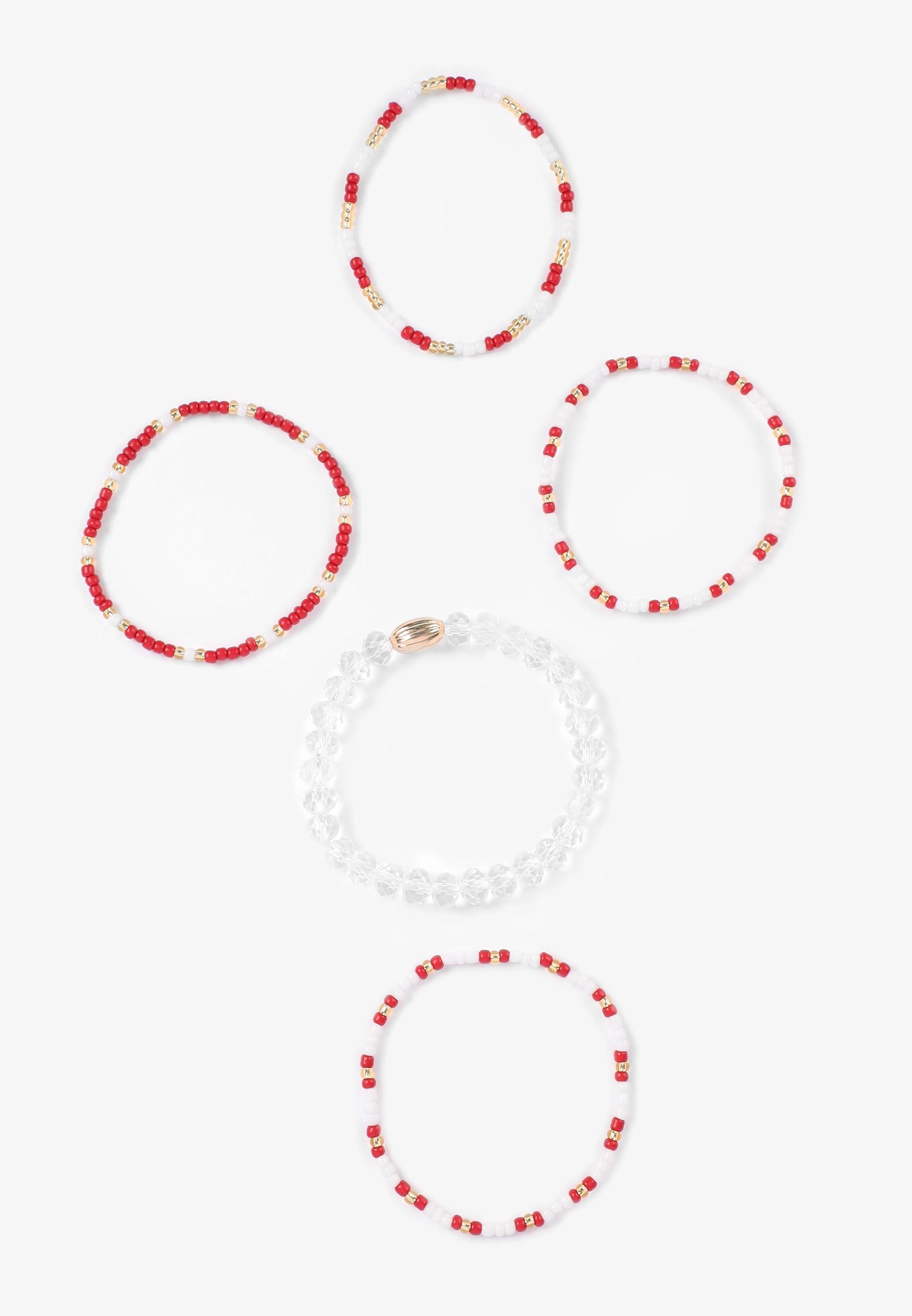 Game Day Maroon And White Stretch Bracelet Set Product Image