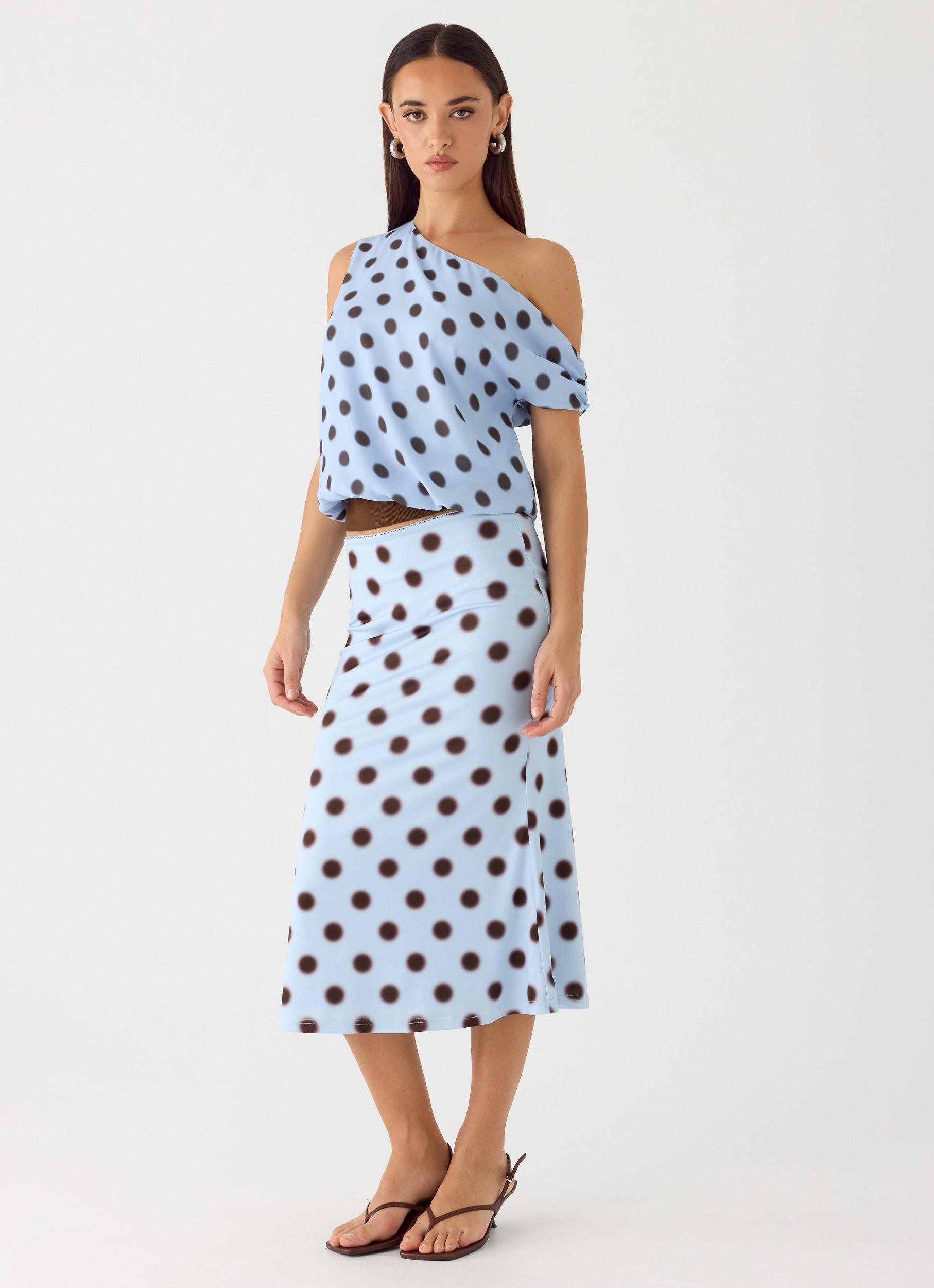 Bahama Low Rise Midi Skirt - Blue Mocha Dot Product Image