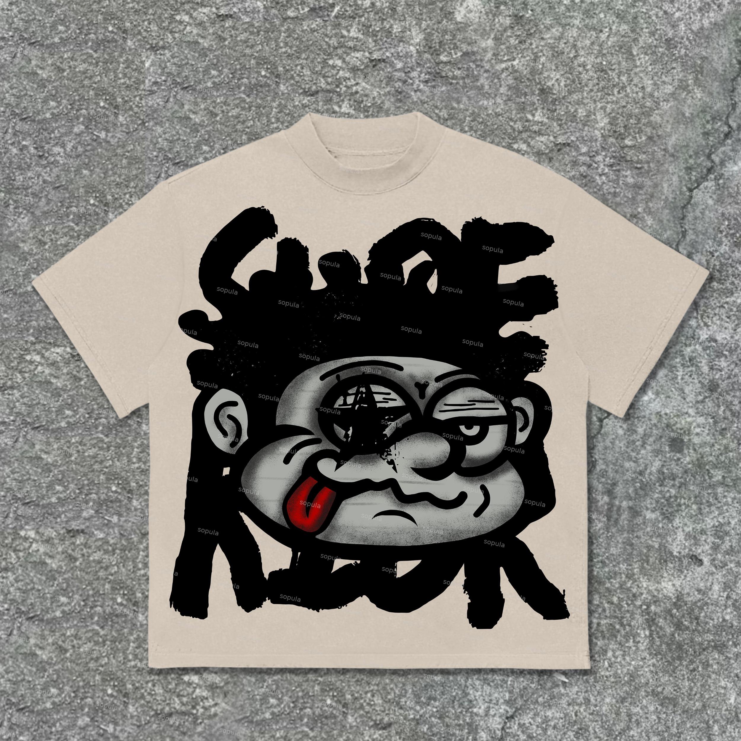 Vintage Big Face Graphic Cotton T-Shirt Product Image