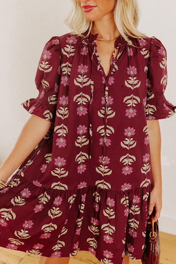 Bordeaux Sipping Floral Mini Dress Product Image
