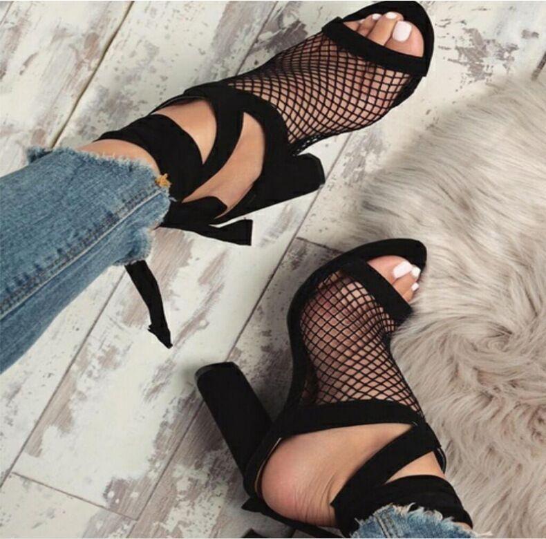 Bandage Flock Lace High Heels Sandal Product Image