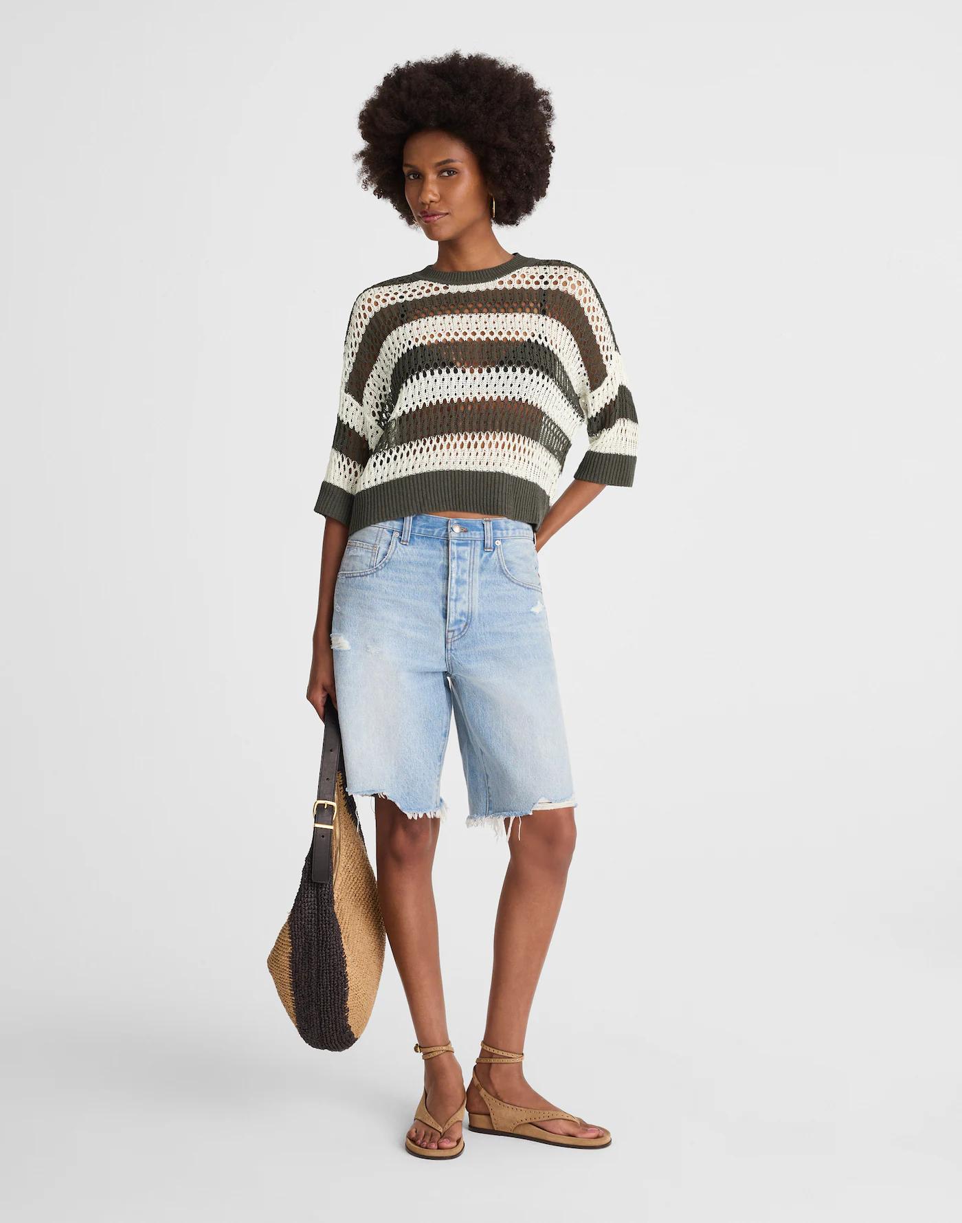 Relaxed Open-Stitch Sweater Tee Product Image