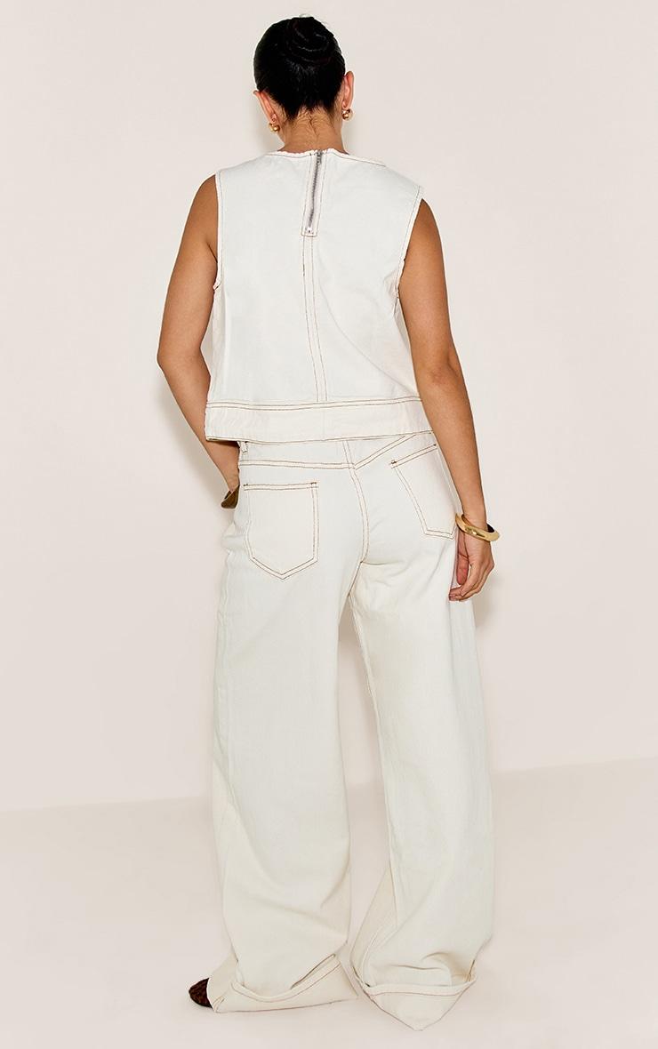 Ecru Turn Up Hem Wide Leg Jean Product Image