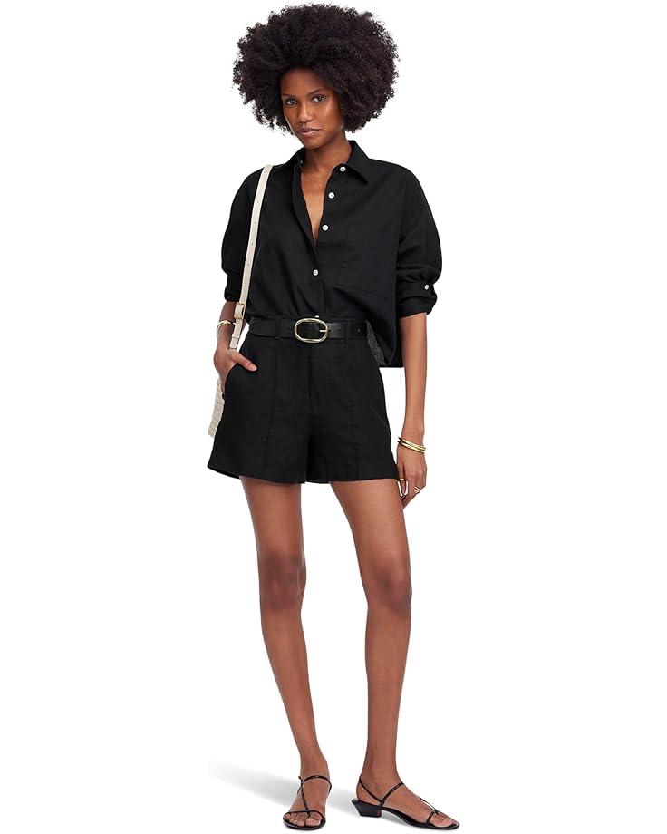 Pintuck High Waist Linen Shorts - Maldive Product Image