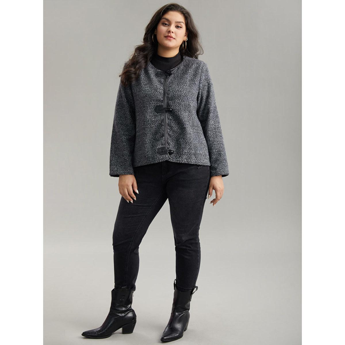 Plus Size Plain Textured Buckle Detail Coat Women DimGray Casual Texture Ladies Dailywear Winter Coats BloomChic 22-24/3X Product Image