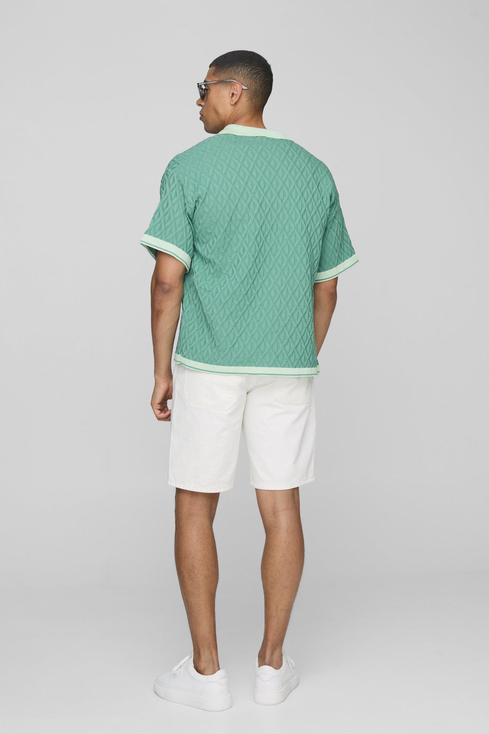 Relaxed Fit Textured Jacquard Knitted Shirt | boohooMAN USA Product Image