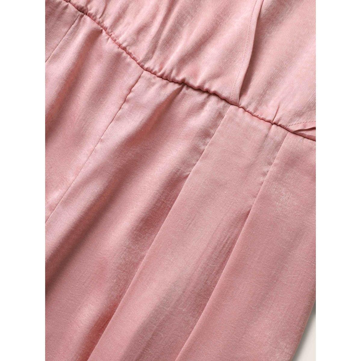 Plus Size Rouge Plain Wrap Pleated Sleeveless Jumpsuit Women Elegant Sleeveless Overlap Collar Everyday Loose Jumpsuits BloomChic 12/L Product Image