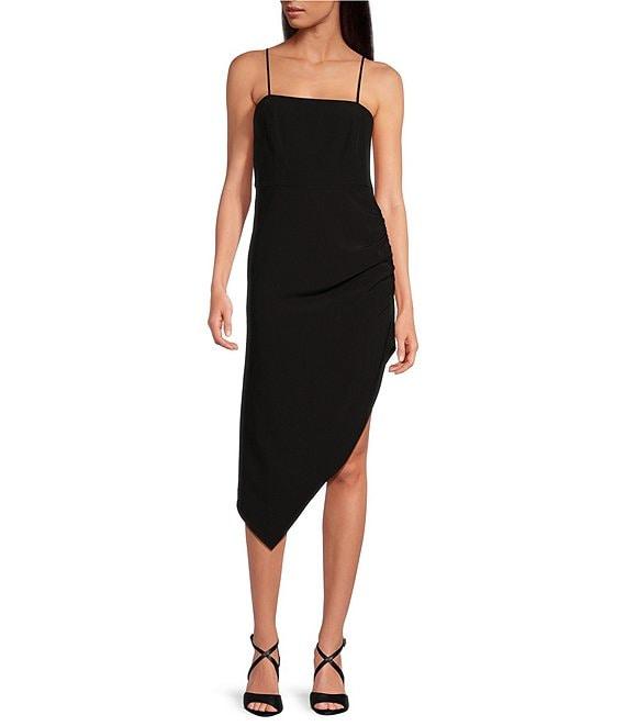 Gianni Bini Harling Crepe Square Neck Sleeveless Asymmetrical Hemline Midi Dress Product Image